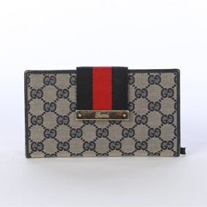 Gucci Navy & Beige GG Canvas & Leather Ladies Web Continental Wallet